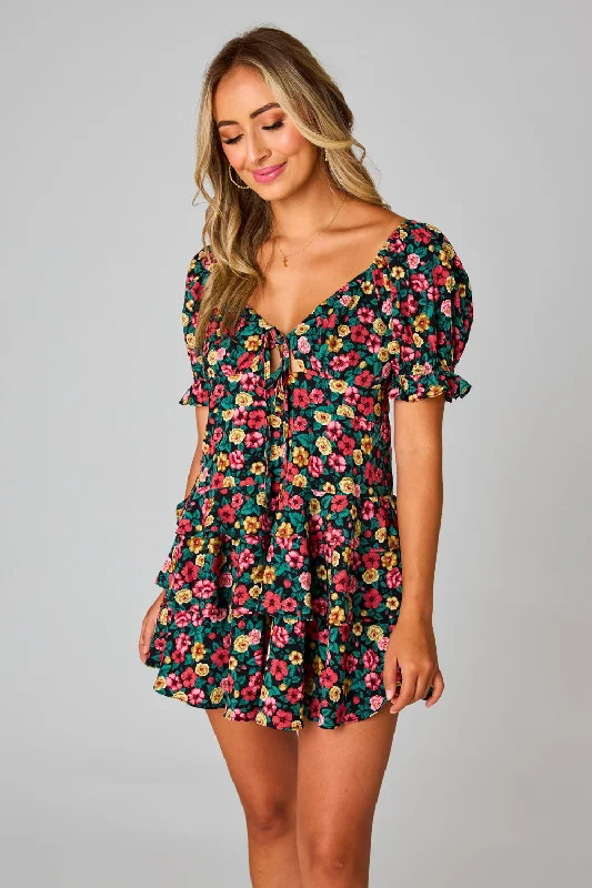 Tammy Ruffle Mini Dress - Botanical Trendy Off-Shoulder Dress Mini