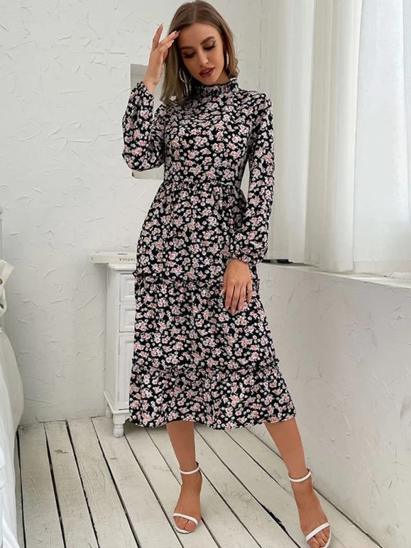 Blue Zone Planet | Chloe's Floral Print Long-Sleeved Tiered Mini Dress Fashionable Mini Dress with Slits