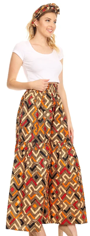 Sakkas Esme Women's African Ankara Flared Wide Leg Palazzo Pants with Pockets Comfortable Cargo Pants