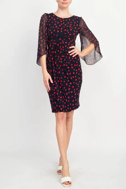 Connected Apparel TFW01832M1 - Printed Ruched Bodice Cocktail Dress Tunics Polka dots