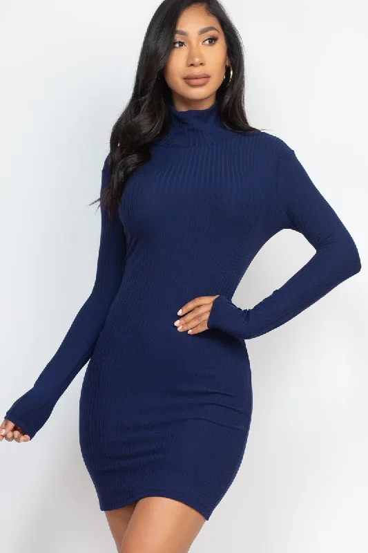 Bodycon Mini Dress with Ribbed Mock Neck Fashionable Summer Mini Dress