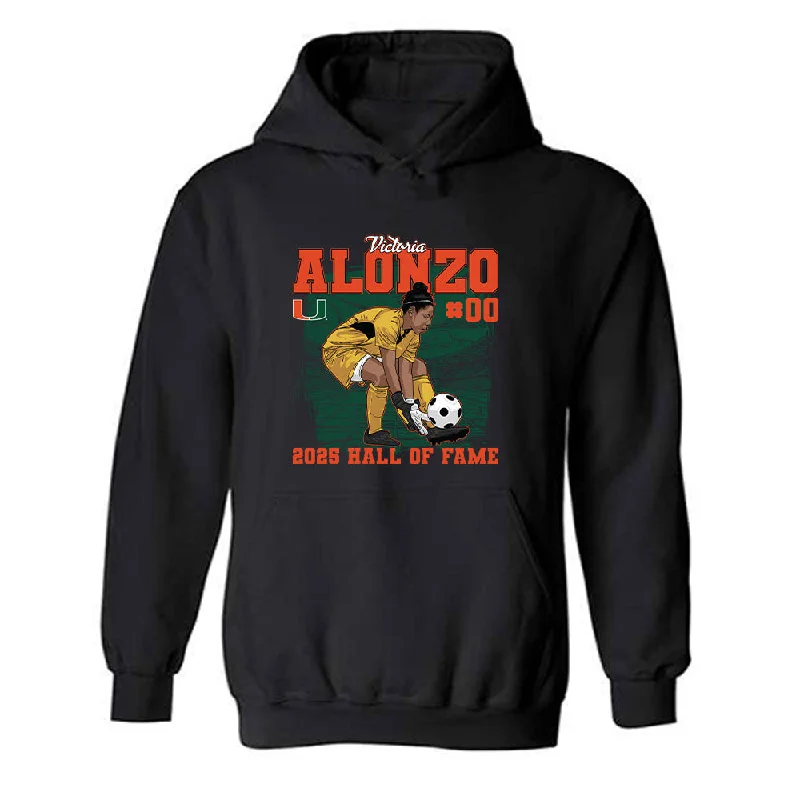Miami - NCAA Women's Soccer : Vikki Alonzo - Individual Caricature Hooded Sweatshirt Hoodie with Front Slit Layering Stylish