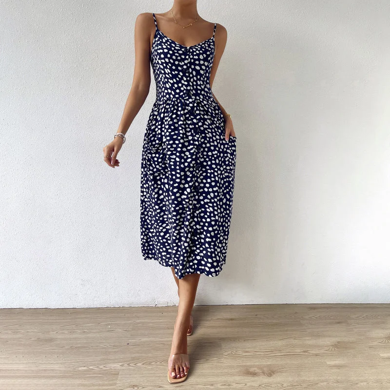 Blue Zone Planet |  Spring summer polka dot print bohemian print dress skirt for women Tunics Floral girly