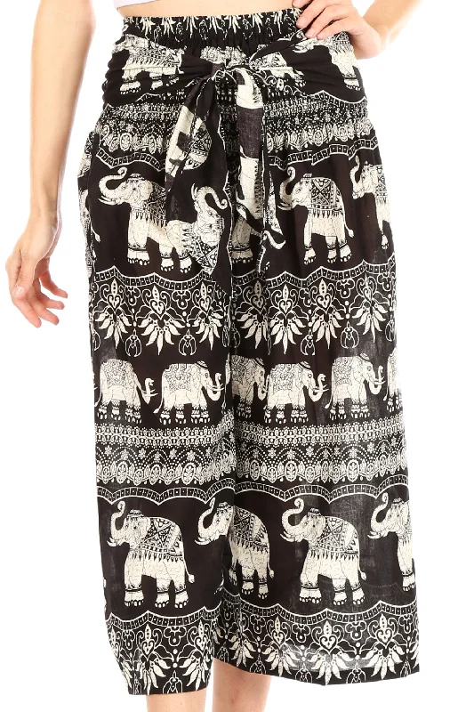 Sakkas Lilja Women's Loose Wide Leg Printed Elephant Pants Elastic Waist w/Pockets Modern Bootcut Pants