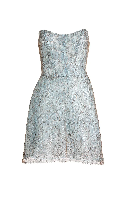 Glacier Lace Mini Dress Elegant Satin Lace Mini Dress