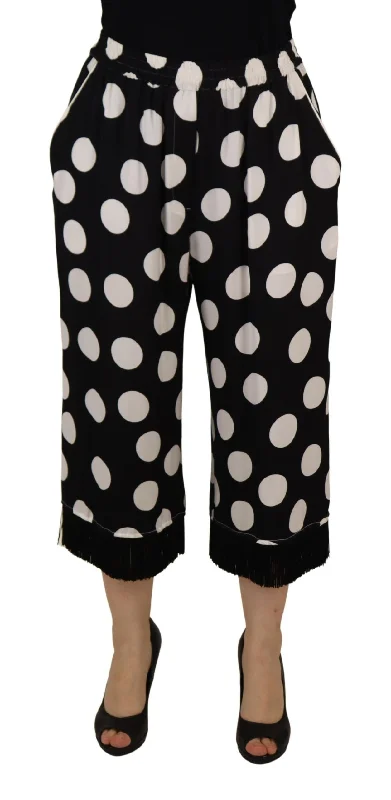 Dolce & Gabbana Polka Dot Silk Mid Waist Women's Pants Cozy Maternity Pants