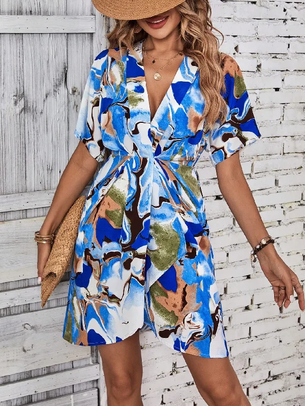 Printed Flutter Sleeve Mini Dress Comfortable Fit-and-Flare Mini Dress