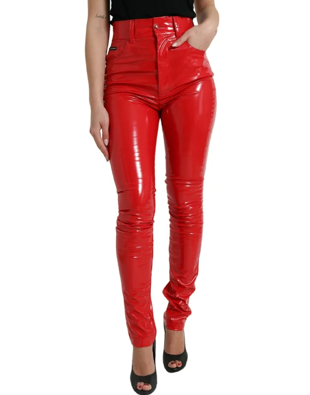 Dolce & Gabbana High Waist Red Skinny Pants - Sleek and Women's Chic Comfortable Denim Leggings