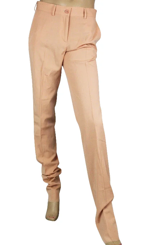 Bottega Veneta Women's Belt Line Peach Virgin Wool Dress Pant Comfy High-Waist Jeans