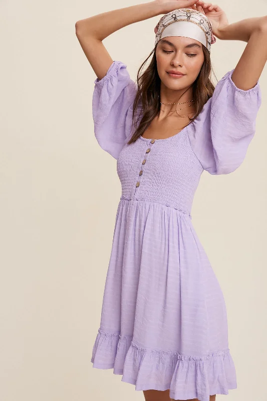 Button Front Ruffled Mini Dress Fashionable Mini Dress with Pockets
