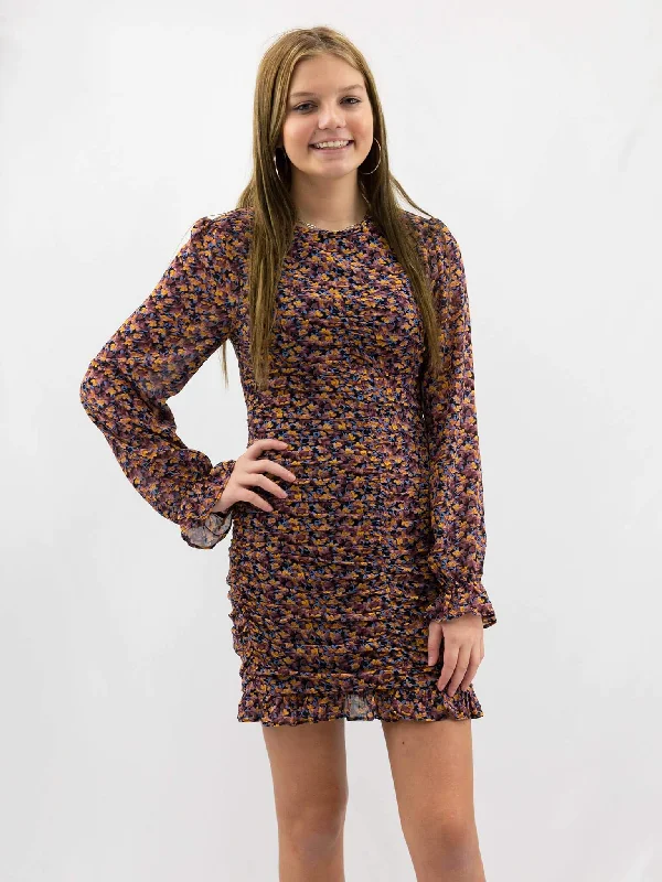 Ruched Floral Mini Dress Stylish Button-Down Mini Dress