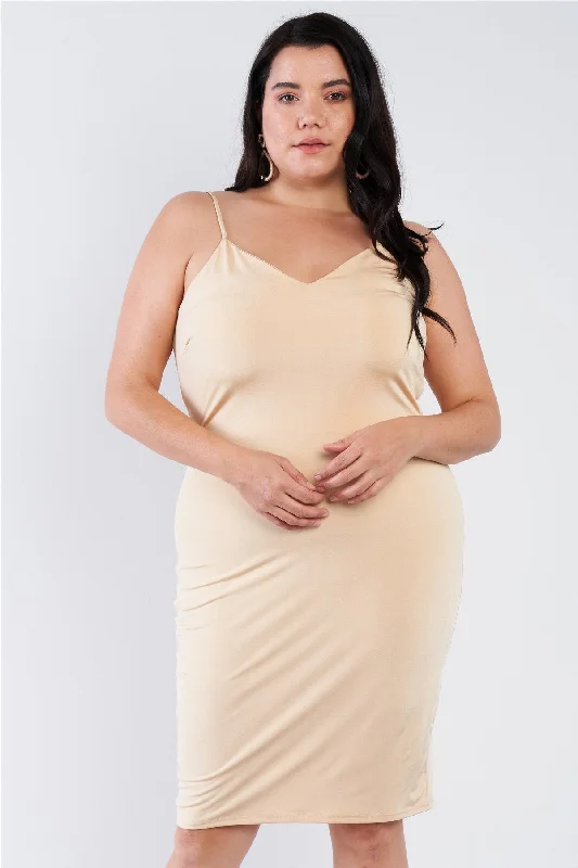 Plus Size V-neck Solid Cami Satin Mini Dress Fashionable Polka Dot Mini Dress