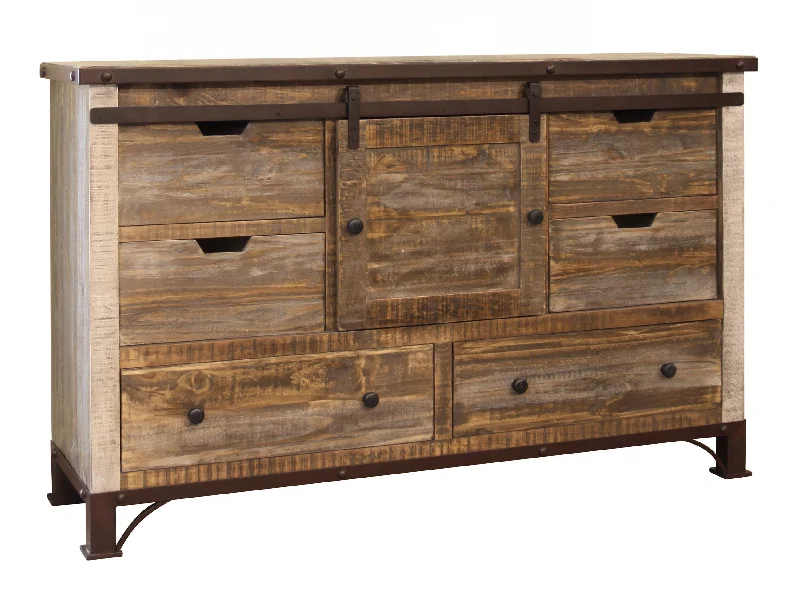 Antique - Dresser With 6 Drawer / 1 Door - Multicolor Elegant Long Evening