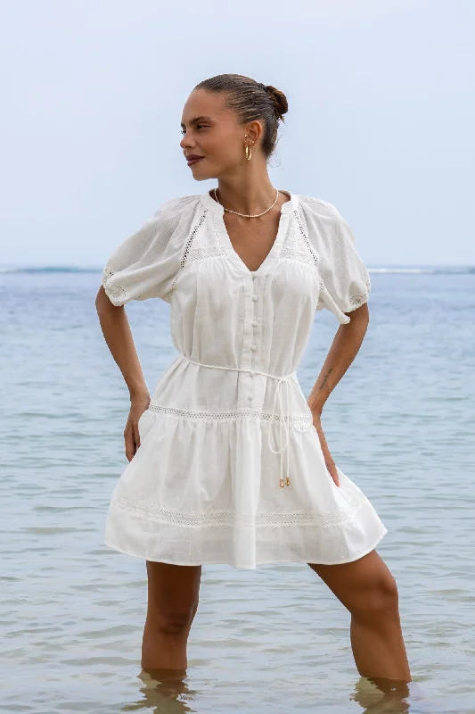 Lucienne White Lace Detail Mini Dress Fashionable Summer Mini Dress