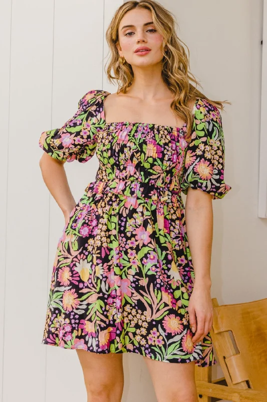Blue Zone Planet |  ODDI Full Size Floral Tie-Back Mini Dress Fashionable Polka Dot Mini Dress