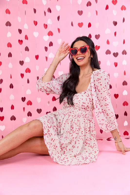 Unconditional Love Ivory Heart Print Mini Dress Comfortable Boho Mini Dress