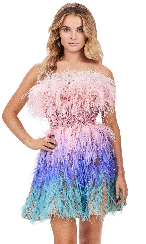 Ashley Lauren 4670 - Ombre Feather Strapless Dress Tunics Running lightweight