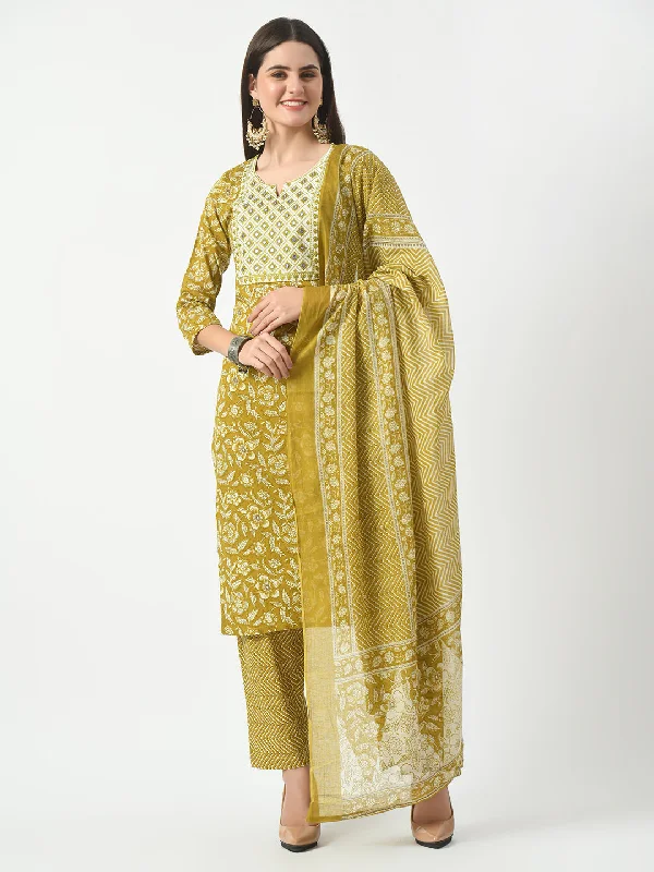 Mustard Printed and Embroidered Kurta Pant With Dupatta Set - Rasiya Relaxed Linen Pants Mustard Printed and Embroidered Kurta Pant With Dupatta Set - Rasiya Relaxed Linen Pants