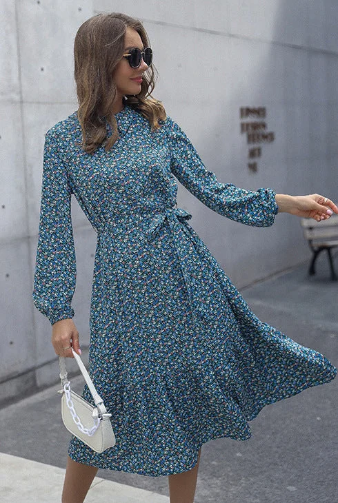 Blue Zone Planet |  half turtleneck waisted floral dress Tunics Bridal satin