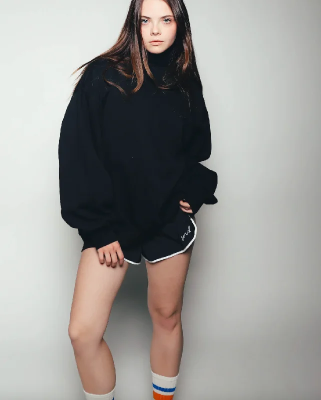 SRVD Black Oversized Sweatshirt Hoodie with V-Neck Classic Versatile