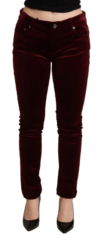 Dolce & Gabbana Exquisite Bordeaux Red Skinny Women's Pants Casual Drawstring Pants