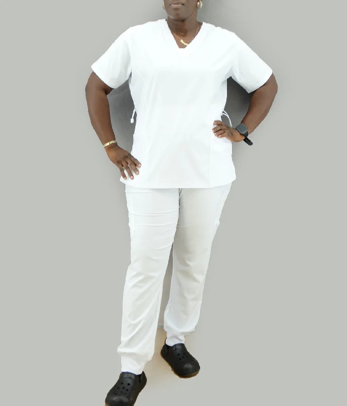 1386WHITE, Scrubaid, 2pc Jogger Pants Scrub Set-Wht (S-2XL) Fashionable Track Pants