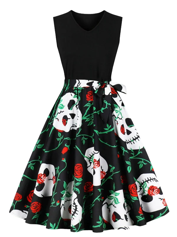 1950s Halloween Patchwork Belt Swing Dress