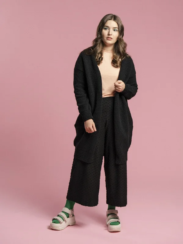 Alma Wool Cardigan Black Spandex Rayon Corduroy