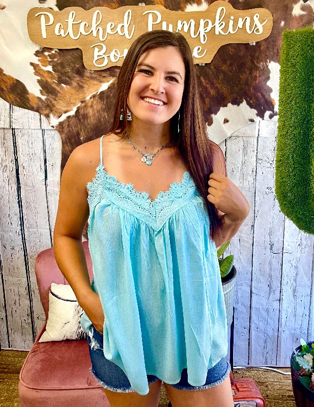 Teresa tank -Aqua Blue playful tank top