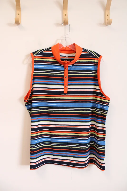 Ruby Rd. Multi-Colored Striped Quarter Buttoned Tank | XL trendy tank top