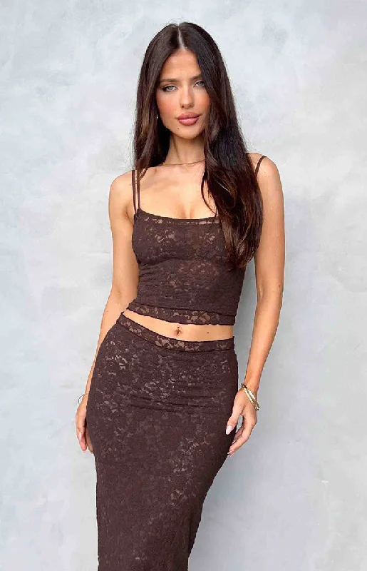 Willow Brown Lace Tank Top solid color tank