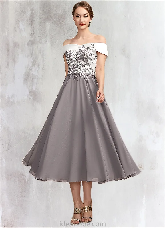 Deborah A-Line Off-the-Shoulder Tea-Length Chiffon Lace Mother of the Bride Dress STK126P0014680 Deborah A-Line Off-the-Shoulder Tea-Length Chiffon Lace Mother of the Bride Dress STK126P0014680