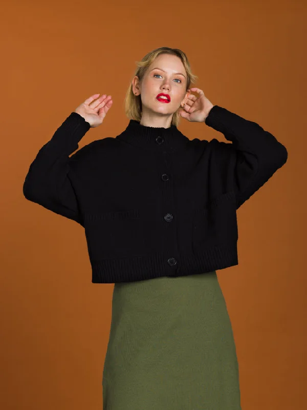Rita Cardigan Black Fleece Cardigan Nylon Polyester