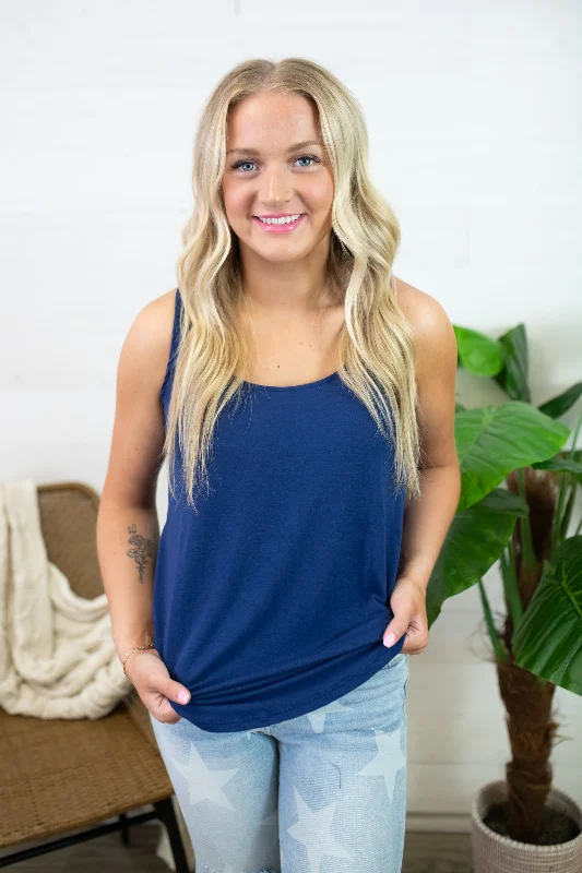 Emmie Navy Basic Round Neck Tank peekaboo tank top