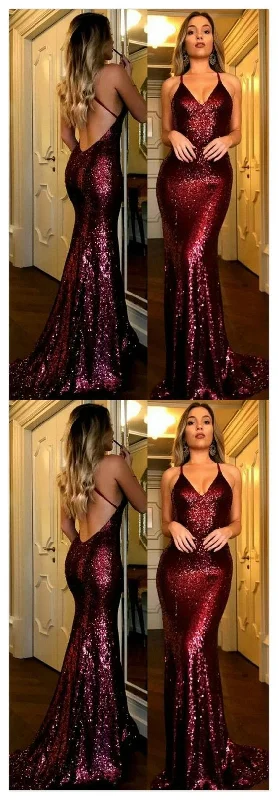 Sexy Halter V-Neck Open Back Sequined Burgundy Prom Dresses Long Evening Gowns cg15963 Sexy Halter V-Neck Open Back Sequined Burgundy Prom Dresses Long Evening Gowns cg15963
