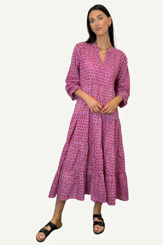 Lilac V Neck Ditsy Floral Cotton Dress