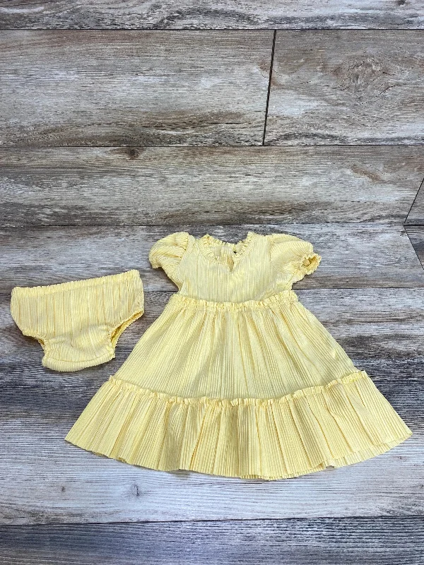 Nannette Baby Yellow Pleated Ruffle Dress & Matching Bloomers Set sz 18m