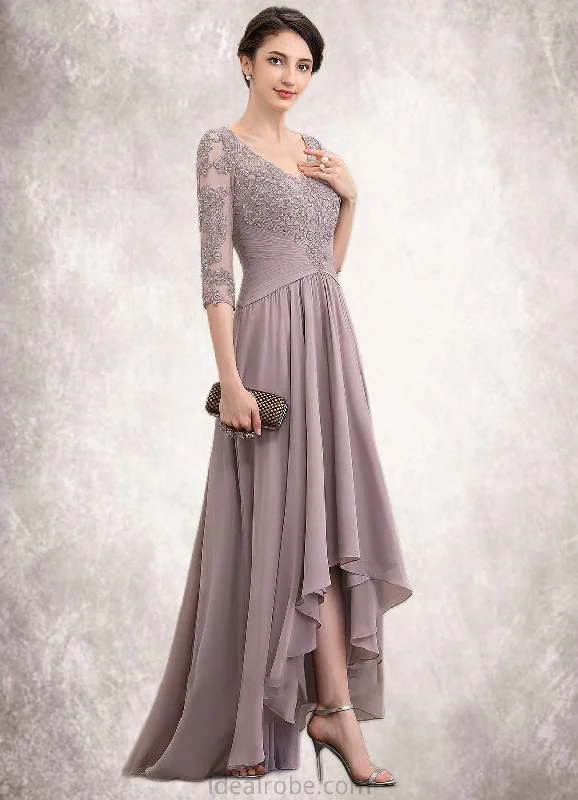 Ava A-Line V-neck Asymmetrical Chiffon Lace Mother of the Bride Dress With Sequins STK126P0014728 Ava A-Line V-neck Asymmetrical Chiffon Lace Mother of the Bride Dress With Sequins STK126P0014728