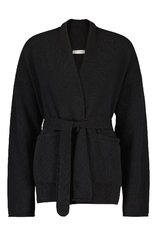 Iniö Merino Cardigan Raven Black Open Front Closed Front Wrap Front