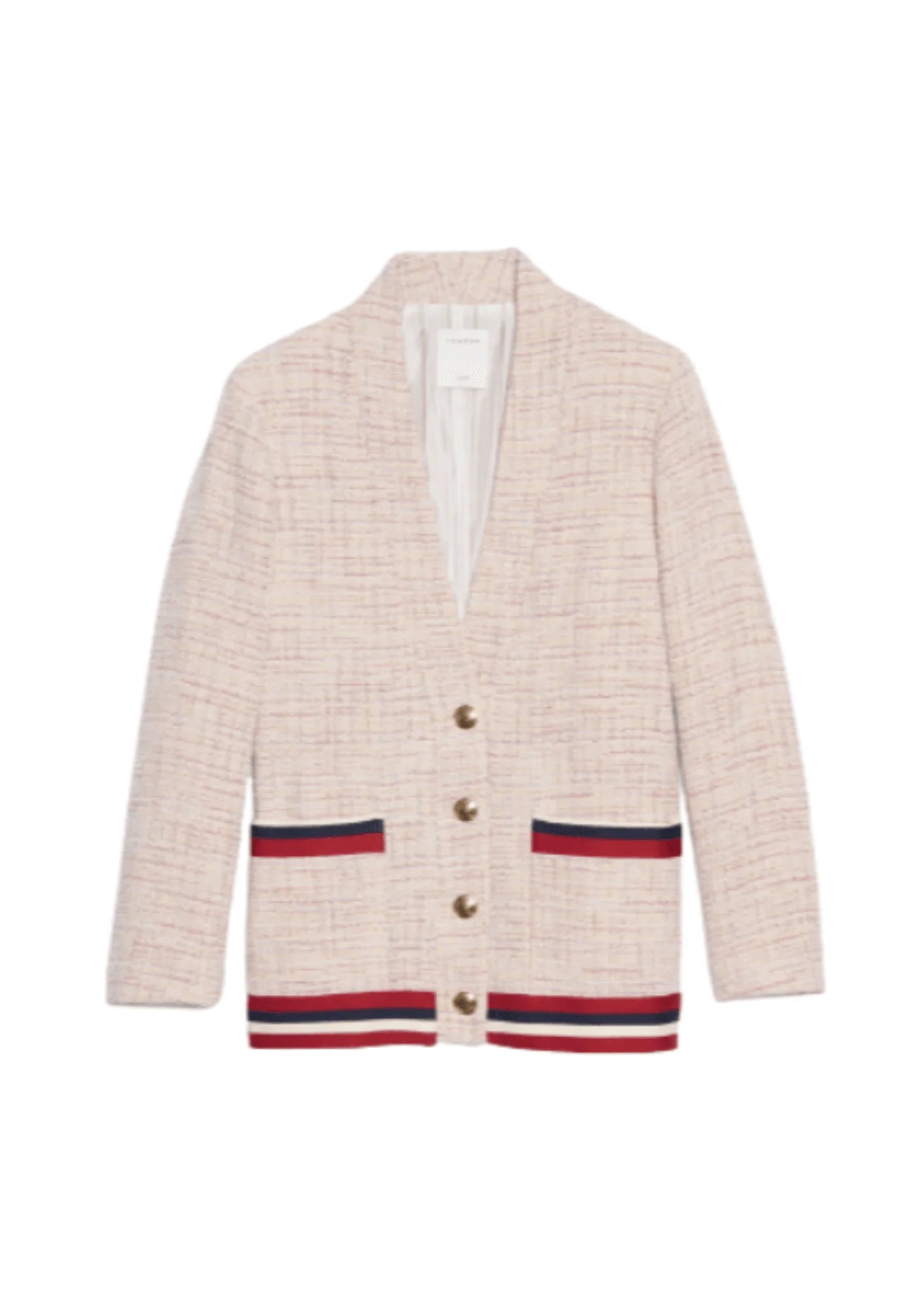 PASTEL PINK TWEED CARDIGAN-JACKET Satin Blend Silk Blend Wool Blend
