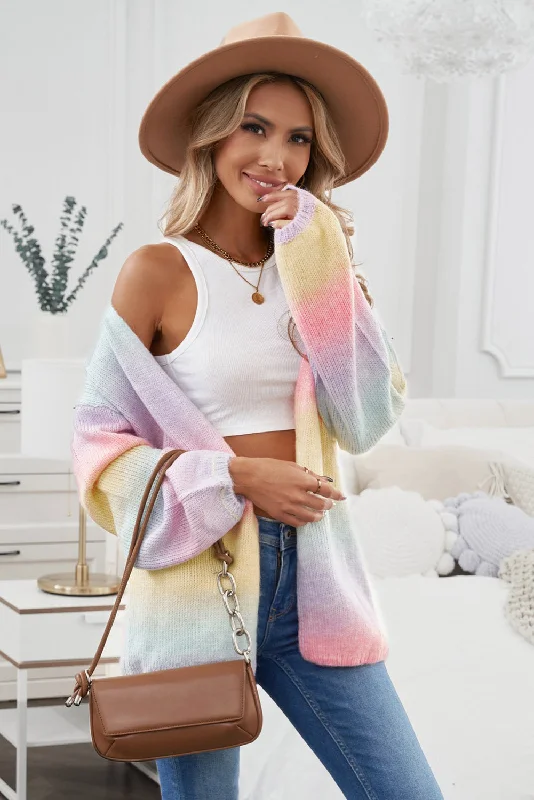 Multicolored Ombre Cardigan Zippered Buttoned Snapped