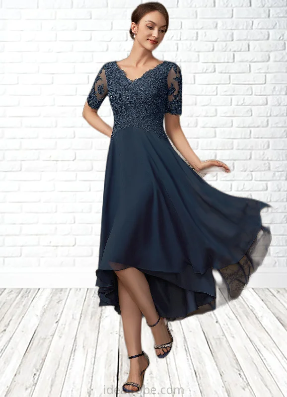 Melissa A-line V-Neck Asymmetrical Chiffon Lace Mother of the Bride Dress With Sequins STK126P0014686 Melissa A-line V-Neck Asymmetrical Chiffon Lace Mother of the Bride Dress With Sequins STK126P0014686