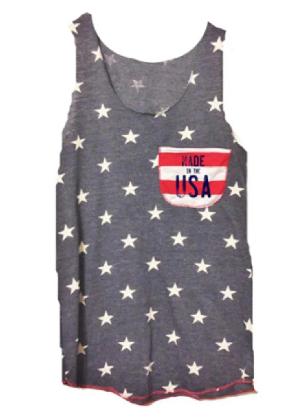 4th & Rose Made in the USA All Over Stars Pocket Hit Tank crew neck tank