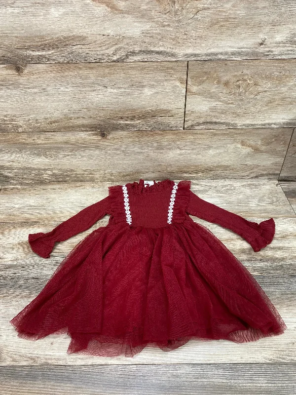 NEW Sisidolls Ruffle Tulle Dress Burgundy sz 18-24m