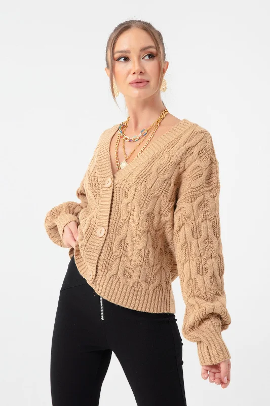 Female Braided Mini Knitwear Cardigan Soft Cozy Warm