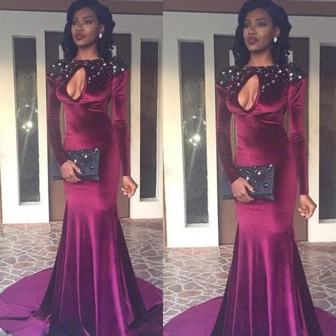 burgundy prom dresses 2020 keyhole crystal long sleeve mermaid court train velvet evening dresses cg13696 burgundy prom dresses 2020 keyhole crystal long sleeve mermaid court train velvet evening dresses cg13696