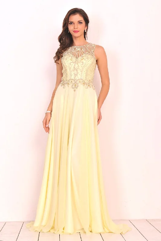 Sexy Open Back Prom Dresses Scoop Chiffon With Beading A Line
