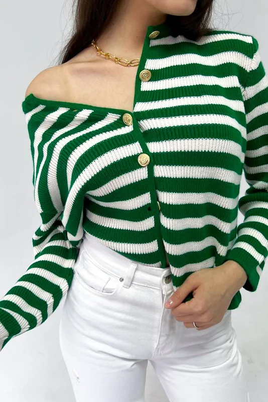 Female Striped Bike Collar Homeland Gold Button Detailed Knitwear Cardigan Wool Cardigan Cotton Cardigan Cashmere Cardigan Female Striped Bike Collar Homeland Gold Button Detailed Knitwear Cardigan Wool Cardigan Cotton Cardigan Cashmere Cardigan