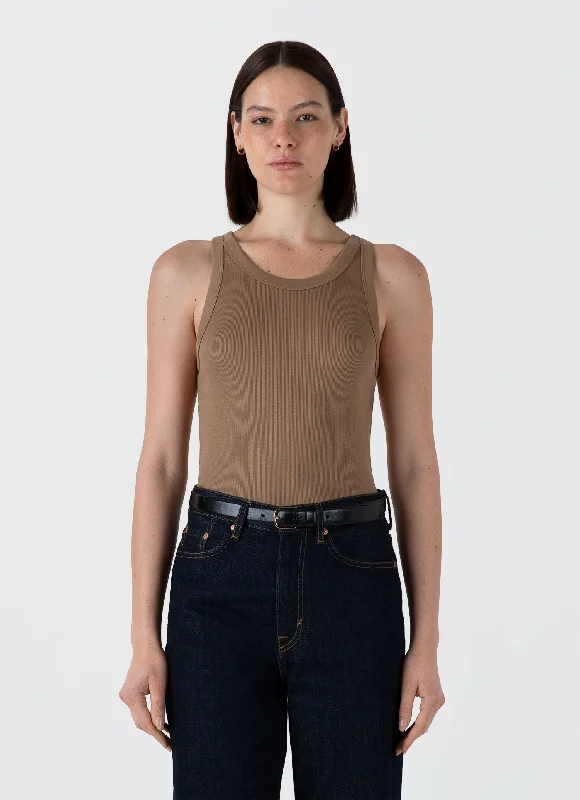 Women's Ribbed Tank Top in Almond lace back tank