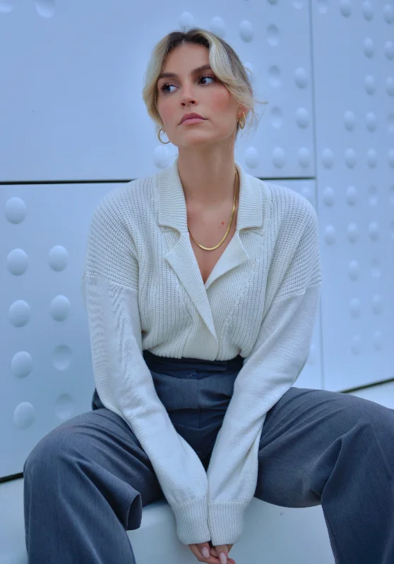 Cozy Wool & Cashmere Blend Cardigan Ecru Asymmetrical,ymmetric Pencil Cardigan
